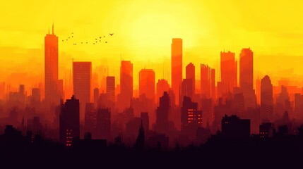 Fototapeta premium Sunrise over a fiery city skyline