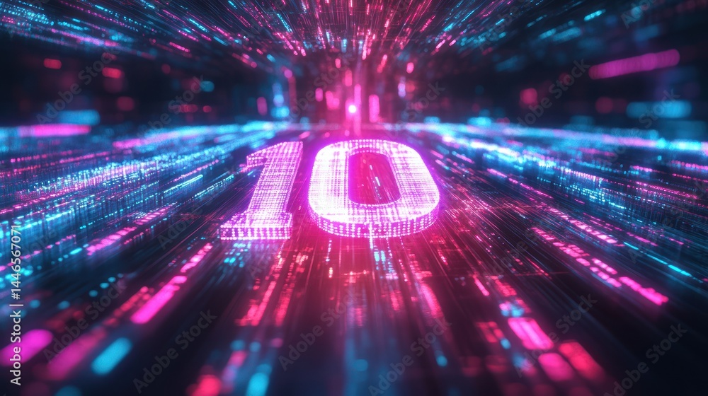 Aufkleber digital neon tunnel featuring the number ten with abstract tech visuals
