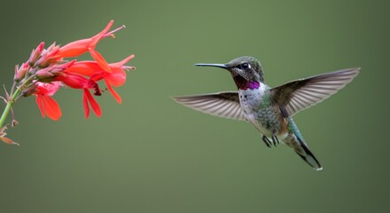Fototapeta premium Hummingbird and Red Flowers Photo