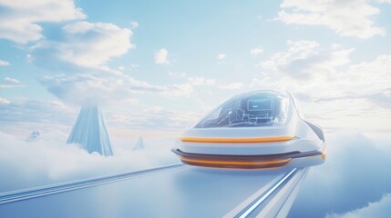 Futuristic Sky Train Above Clouds