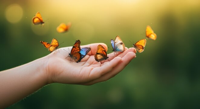 Butterflies on a Hand (Photo)