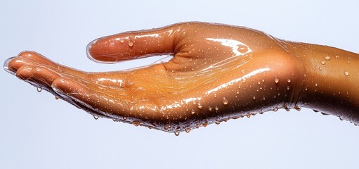 Fototapeta premium Wet Hand, Glistening Skin, Water Droplets, Close-up Photography