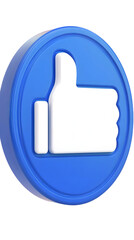 Obraz premium 3D Illustration Of Round Blue Like Button With White Thumb Up, Transparent Background
