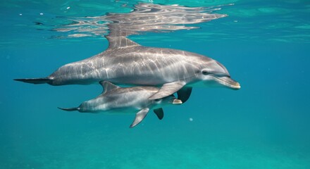 Fototapeta premium Dolphins swimming under the sea. Photo