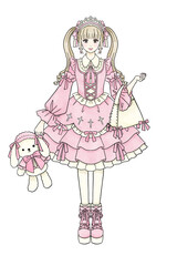 ピンクのドレスのロリータの女の子のイラスト