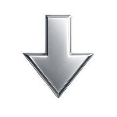 Plakat A contemporary brushed metal arrow pointing downwards, depicted with a glossy, reflective surface and a three-dimensional effect.