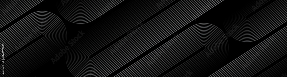 Poster 3d black techno abstract background overlap layer on dark space with rounded lines effect decoration