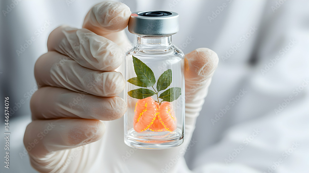 Aufkleber a scientific image showing a vial with leaves and a biological element inside. a possible suggestion