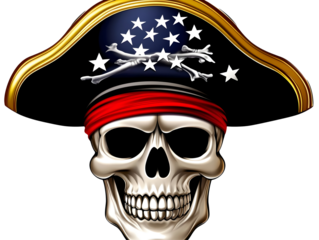 American Flag Pirate Skull Illustration Isolated On Black Background