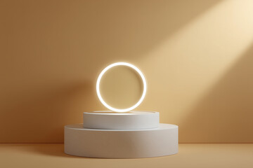 Abstract display podium with illuminated ring. Ideal for showcasing products in modern minimalistic style.