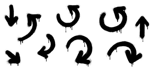 collection of Spray painted graffiti Arrow in black over white. isolated on white background. vector illustration
