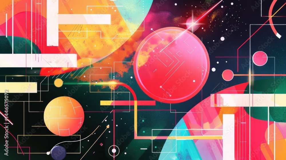 Poster dynamic abstract design with bold geometric shapes and vibrant colors. digital art for design and pr
