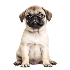 Obraz premium Adorable fresh bulldog puppy, both small canine pets, are sitting isolated on transparent background