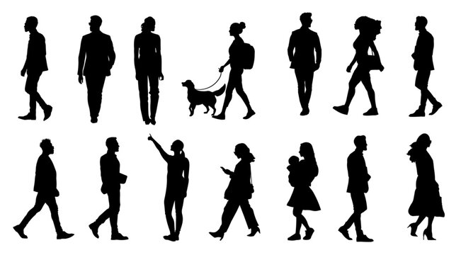 Silhouettes of people for digital model of architecture and urbanism Vector illustration