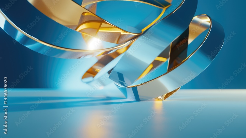 Poster floating transparent geometric shapes with reflective surfaces. digital artwork of 3d rendering geom