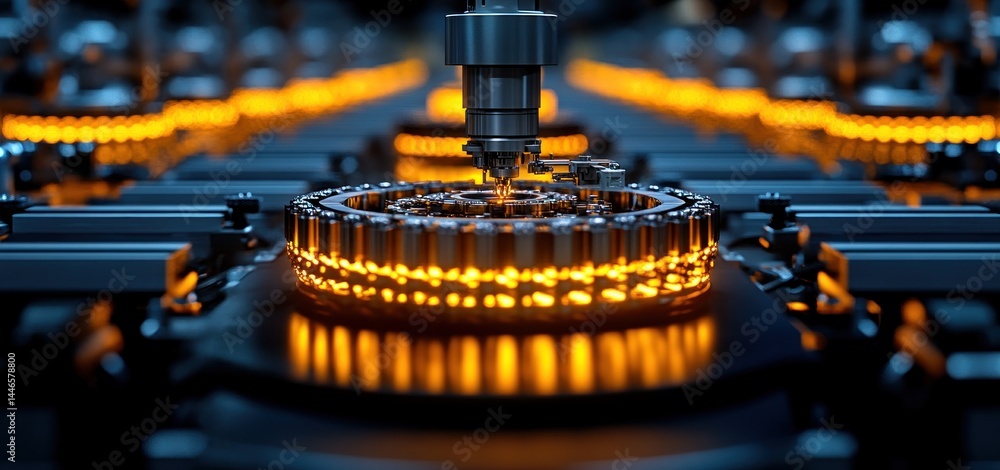 Poster automated manufacturing process: high-tech precision assembly line