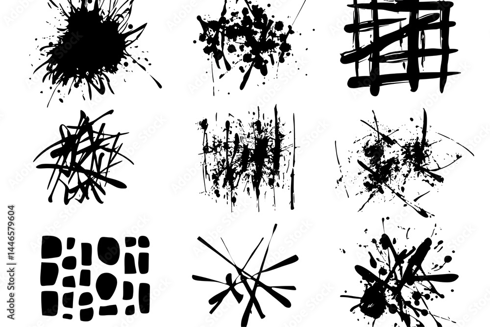Poster abstract ink splatter and brush stroke design elements