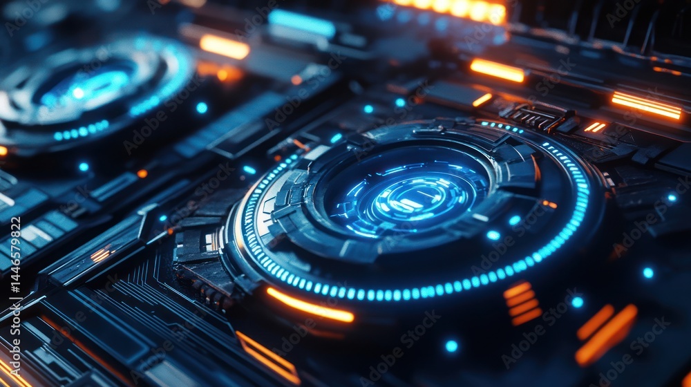 Poster abstract futuristic technology circuit board background with glowing elements