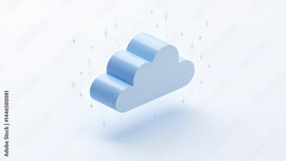 Poster cloud security tool. protecting cyber skies. isolated 2d isometric illustration. solitary cloud shie