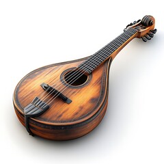 Detailed View Of Wooden Mandolin Isolated On White High Resolution Photo