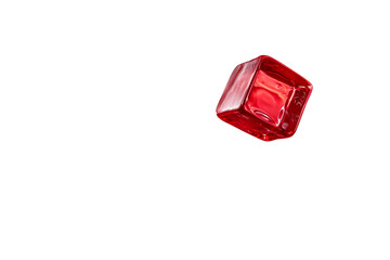 Abstract Red Cubic Form in Freefall Against White Background