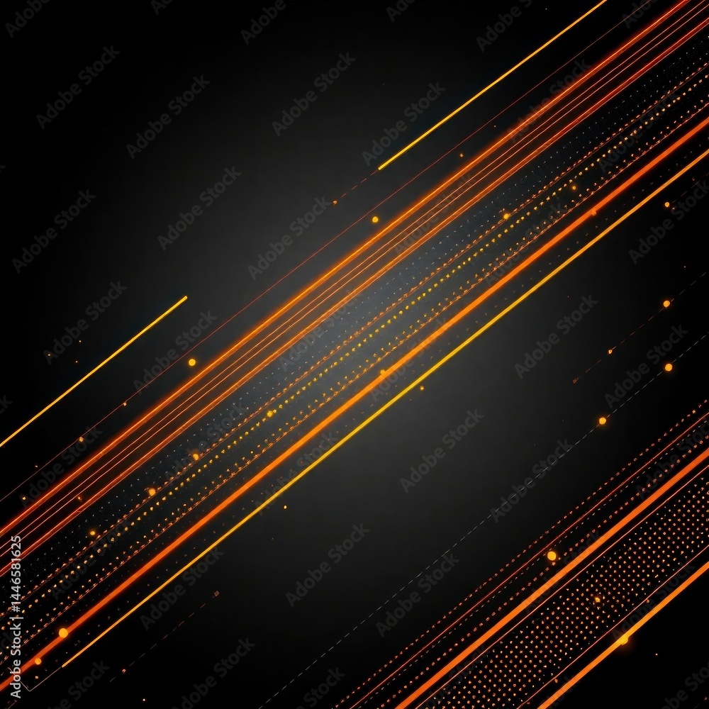 Poster diagonal streaks of orange and yellow light on a dark background, creating a dynamic, high-speed eff