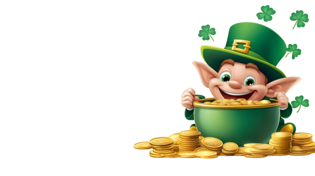 Cartoon Leprechaun With Pot Of Gold Illustration Transparent Background - Powered by Adobe
