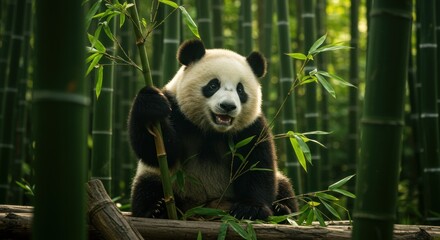 Fototapeta premium Panda in bamboo forest - photo