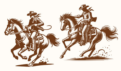 Cowboy riding horses illustration design