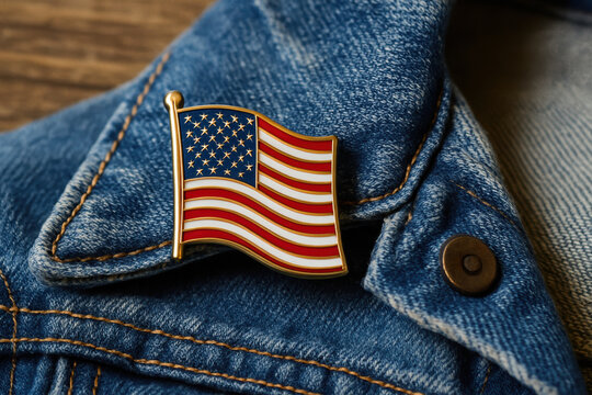 American flag pin on denim jacket celebrating patriotism and fashion - Powered by Adobe