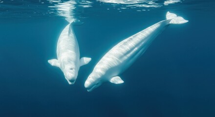 Two Beluga Whales Underwater - Photo