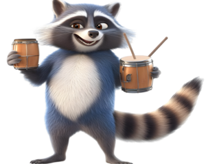 Cartoon Raccoon Playing Drums Illustration Isolated Background
