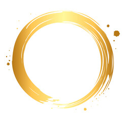 毛筆で描いた金色の円の和風フレーム