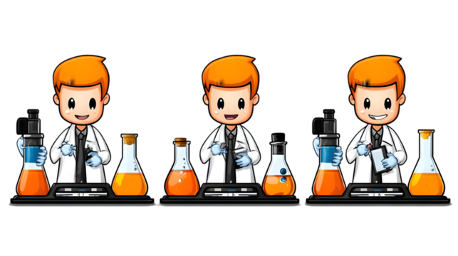 Cartoon Scientists Performing Science Experiments Illustration - Powered by Adobe