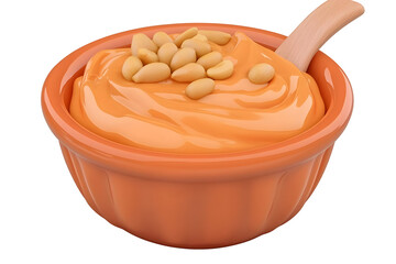 Creamy peanut butter dessert in orange bowl with wooden spoon