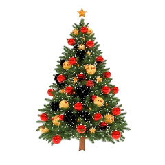 3D Christmas Tree Illustration with Red and Gold Ornaments Isolated Transparent Background