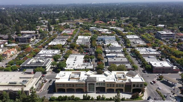Daytime view of the historic downtown urban core of Los Altos, California, USA.