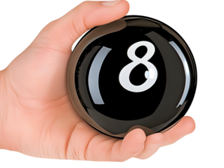 Child's Hand Holding Black 8 Ball Illustration