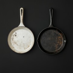 Dirty vs. seasoned cast iron skillet