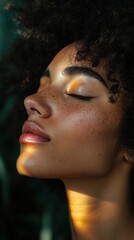 Woman, serene, sunlit