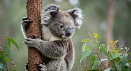 Obraz premium Koala clinging to tree, photo