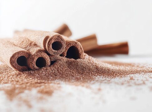 Cinnamon sticks nestled in cinnamon powder - Powered by Adobe