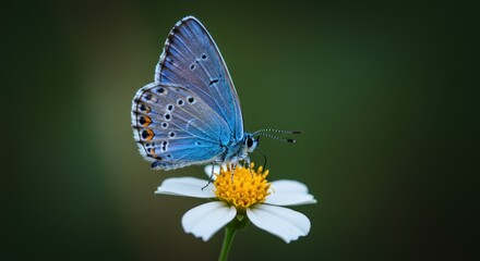 Obraz premium Blue butterfly on white flower - Photo