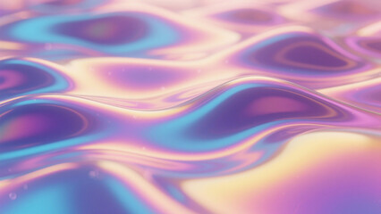An abstract background featuring a iridescent surface with flowing, liquid-like waves of pastel hues.