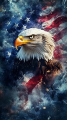 Fototapeta premium Eagle fly on American Flag background