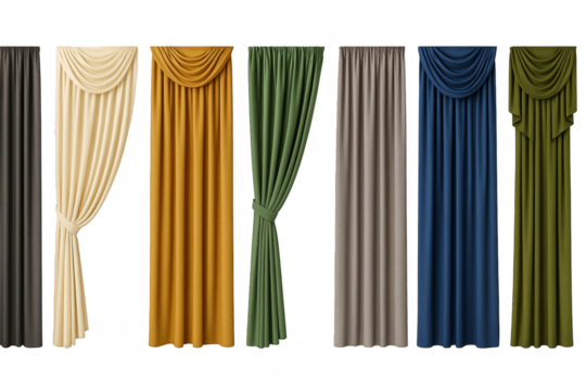 Diverse Drapes Showcase: A curated collection of vibrant drapery, offering a visual feast of colors, textures, and designs for interior décor.
