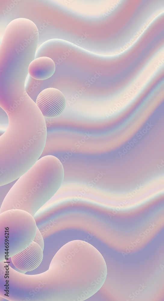 Poster abstract pastel wave background with 3d fluid shapes and iridescent texture