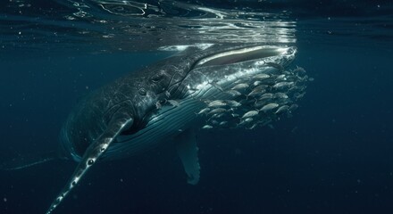 Naklejka premium Humpback Whale and School of Fish. Photos