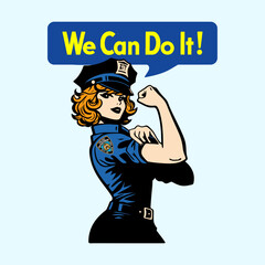 we can do it police woman poster vector
