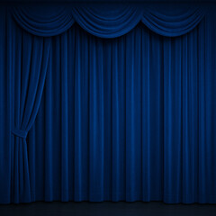 Blue Velvet Stage Curtain: a luxurious blue velvet curtain, elegant folds, a classic stage setting. and inviting the viewer to explore the possibilities